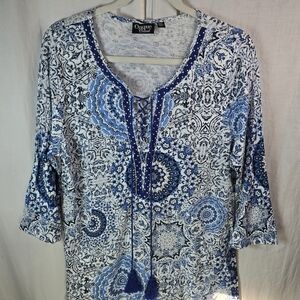 Onque Casual Womens Longsleeve Pullover Top RN98294 Size XL Blue